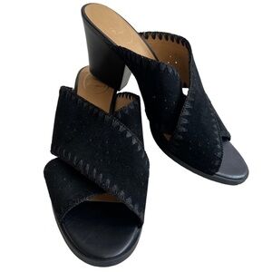 JACK ROGERS Blakely Black Suede Open Toe Slip On Heeled Sandal 11M